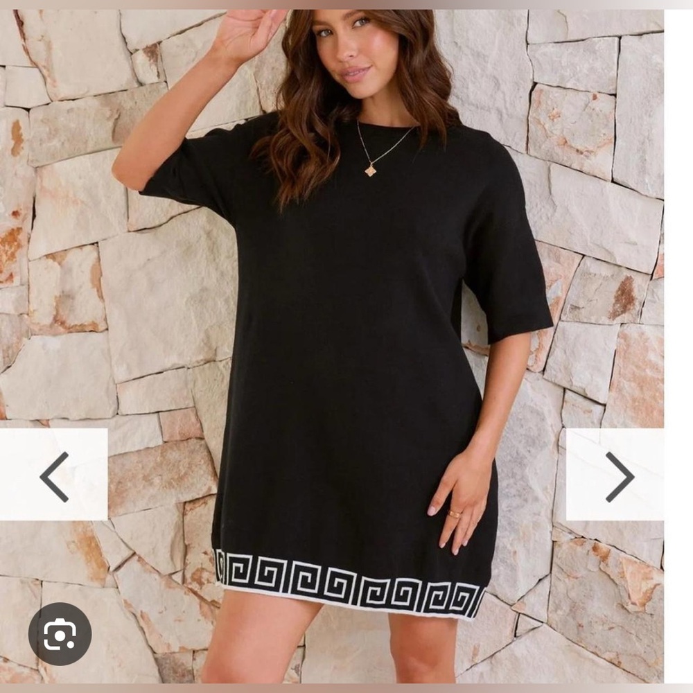 Elegant Black Dress with Greek Key Design